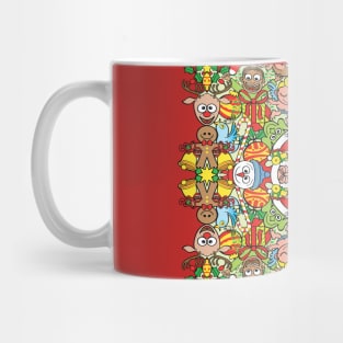 Christmas characters having fun in a crazy pattern design Mug